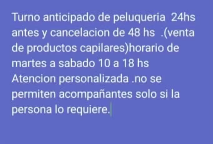 Peluqueria de damas y venta de productos capilares
